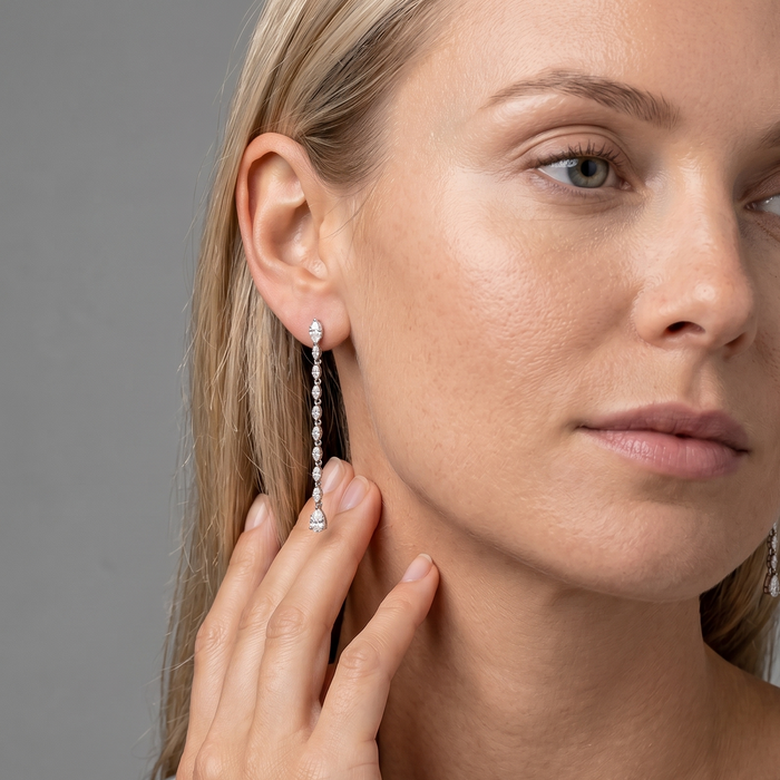 Pear Shape Diamond Drop Earrings in 14K White Gold