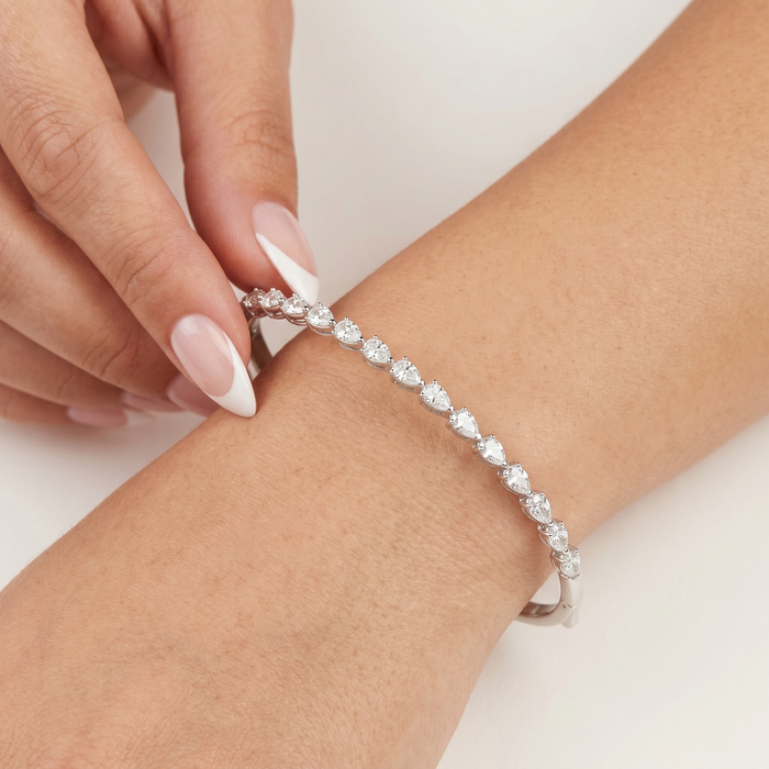 Pear Cut Diamond Cluster Bangle Bracelet in 18K White Gold