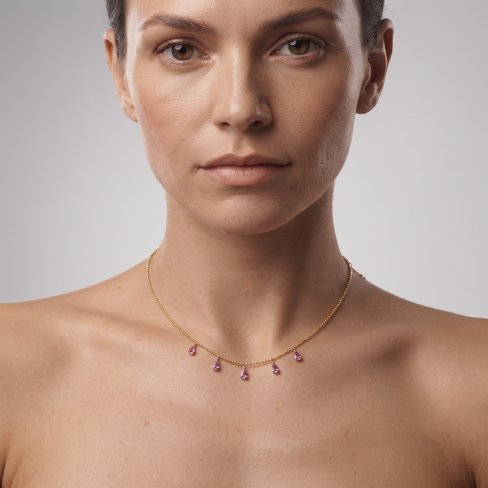 Station Ball Chain Diamond Necklace in 14K Yellow Gold