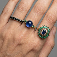 Blue Sapphire Emerald 14K Halo Cocktail Ring