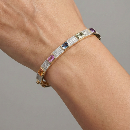 Elegant Multi-Gemstone 14K Yellow Gold Diamond Bracelet