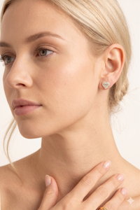 Pave Diamond Heart 14K (or 18k upon request) Yellow Gold Stud Earrings