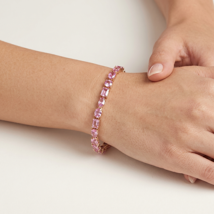Exquisite Pink Sapphire 14K Yellow Gold Tennis Bracelet