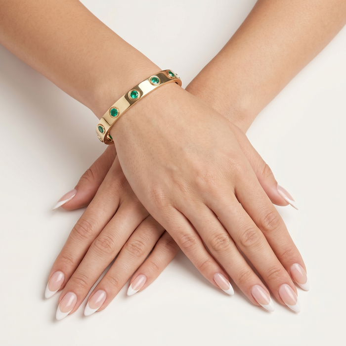 Emerald Bezel-Set 14K Yellow Gold Bangle Bracelet