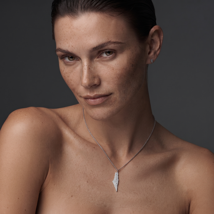 Pavé Israel Map Diamond Necklace