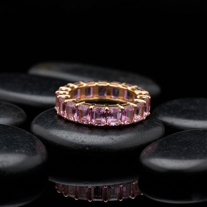 Blush Pink Sapphire Step-Cut Eternity Ring in 14K Gold