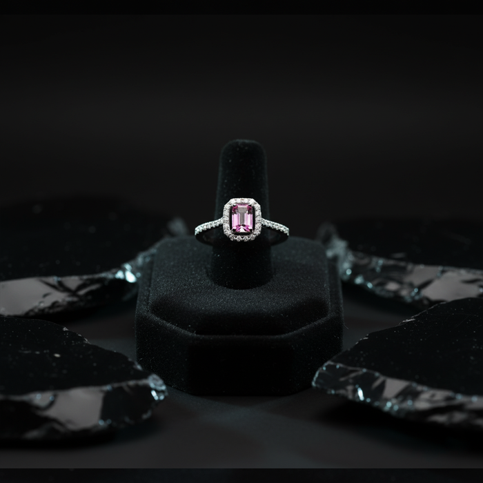 Petal Edge Pink Sapphire Diamond Ring in 18K White Gold