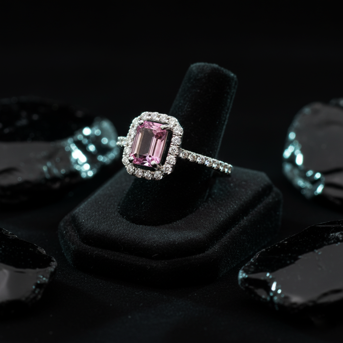Rose Frame Pink Sapphire Diamond Ring in 18K White Gold