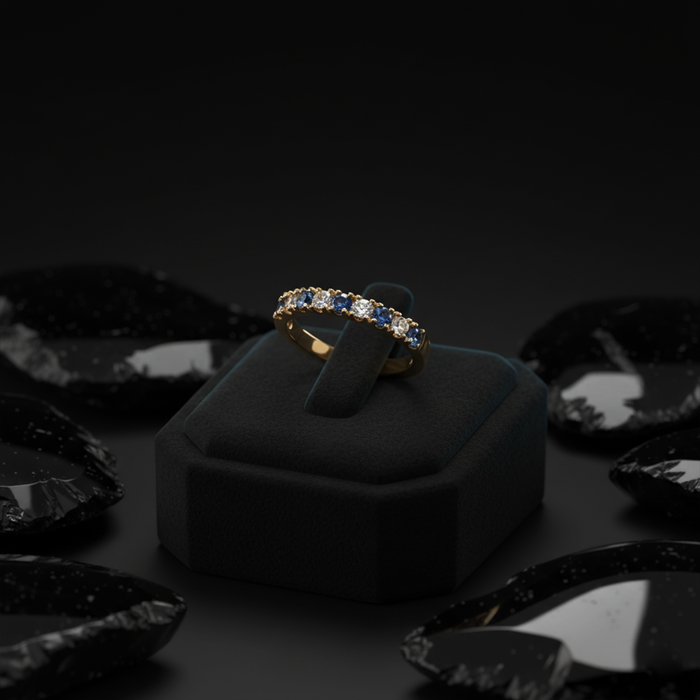 Azure Symphony Blue Sapphire & Diamond Band Ring in 18K Yellow Gold