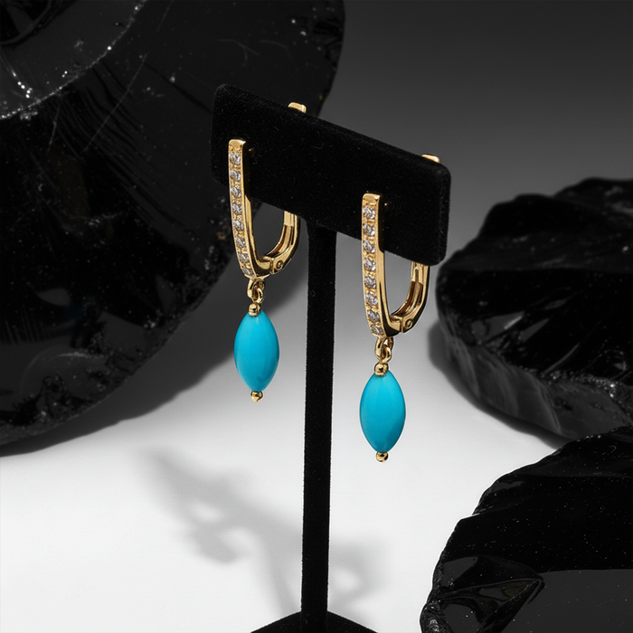 Azure Muse Turquoise Diamond Drop Earrings in 18K Yellow Gold