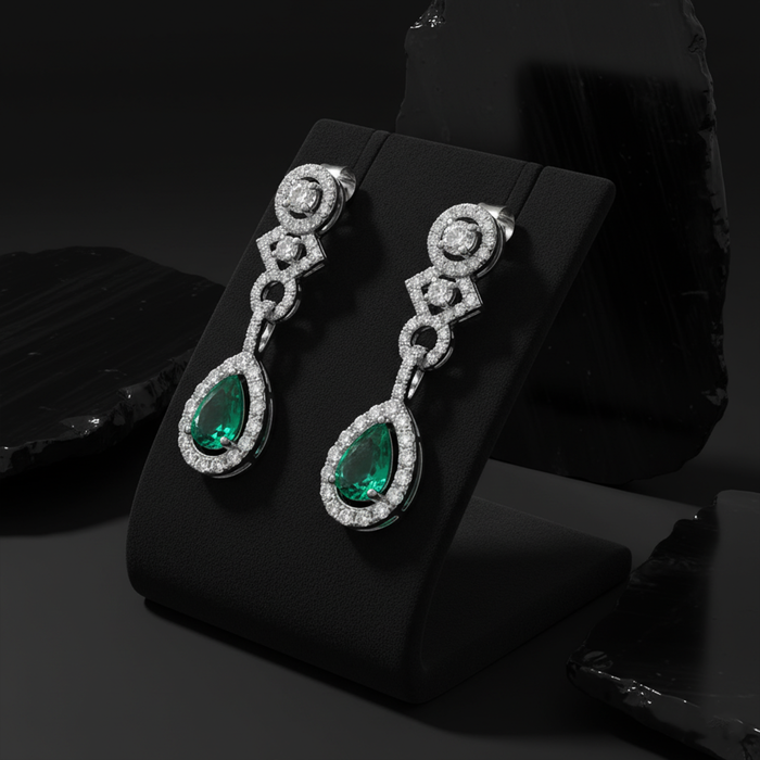 Emerald Allure Diamond Drop Earrings in 18K White Gold