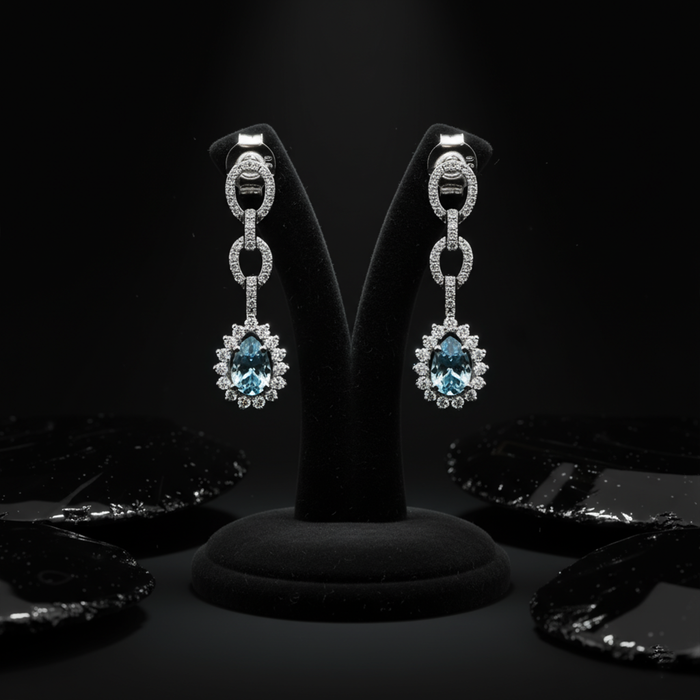 Celestial Aquamarine Diamond Drop Earrings in 18K White Gold