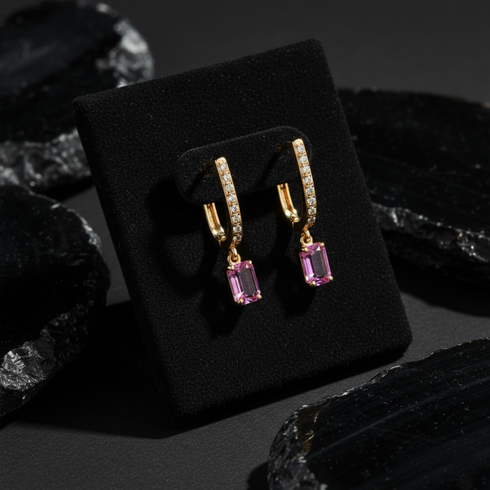 Petal Light Pink Sapphire Diamond Drop Earrings in 18K Yellow Gold