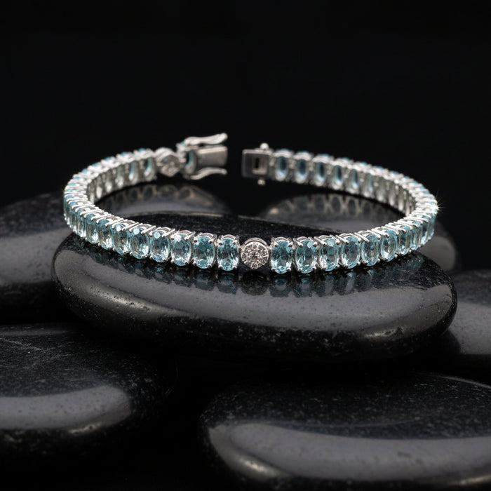Aquamarine & Diamond 14K White Gold Tennis Bracelet