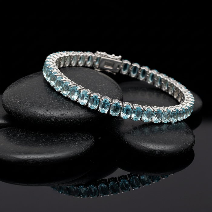 Aquamarine 14K White Gold Tennis Bracelet
