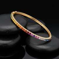Aurora Rainbow Sapphire 14K Yellow Gold Hinged Bangle