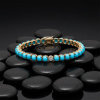Azure Bloom Turquoise & Diamond 14K Yellow Gold Bracelet