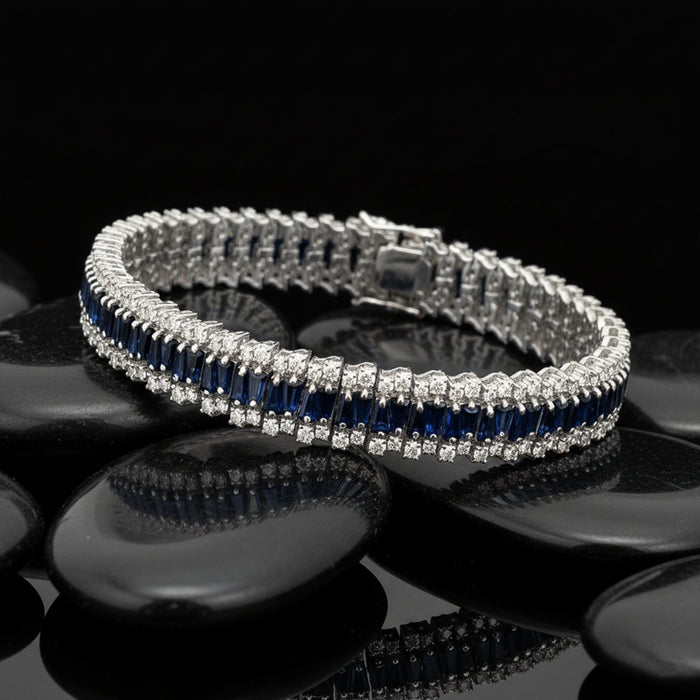 Blue Sapphire & Diamond 14K White Gold Tennis Bracelet