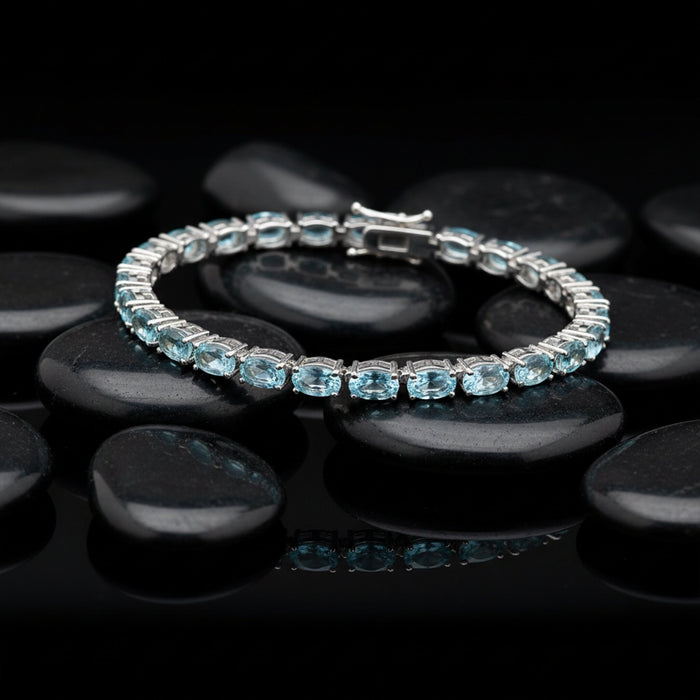 Blue Topaz 14K White Gold Tennis Bracelet