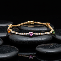 Colourful Heart 14K Yellow Gold Diamond Bracelet