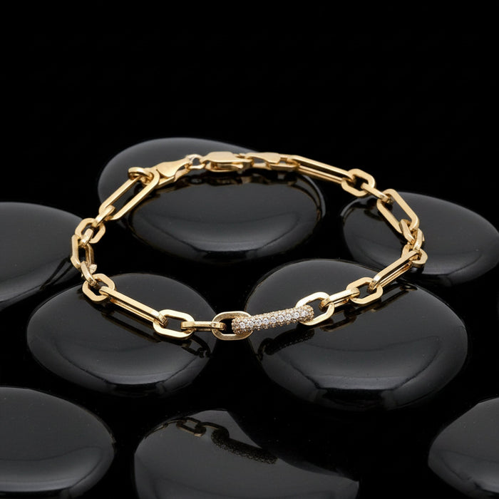 Diamond Link 14K Yellow Gold Chain Bracelet