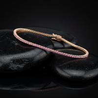 Elegant Pink Sapphire 14K Yellow Gold Tennis Bracelet