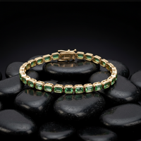 Emerald Cut 14K Yellow Gold Green Gemstone Tennis Bracelet
