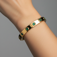 Emerald Bezel-Set 14K Yellow Gold Bangle Bracelet