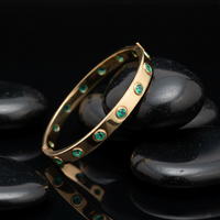 Emerald Bezel-Set 14K Yellow Gold Bangle Bracelet