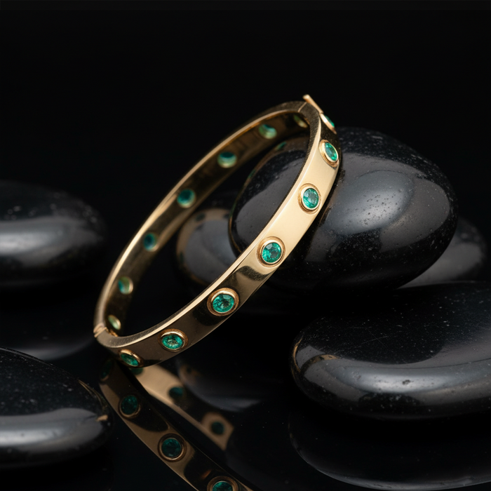 Emerald Bezel-Set 14K Yellow Gold Bangle Bracelet
