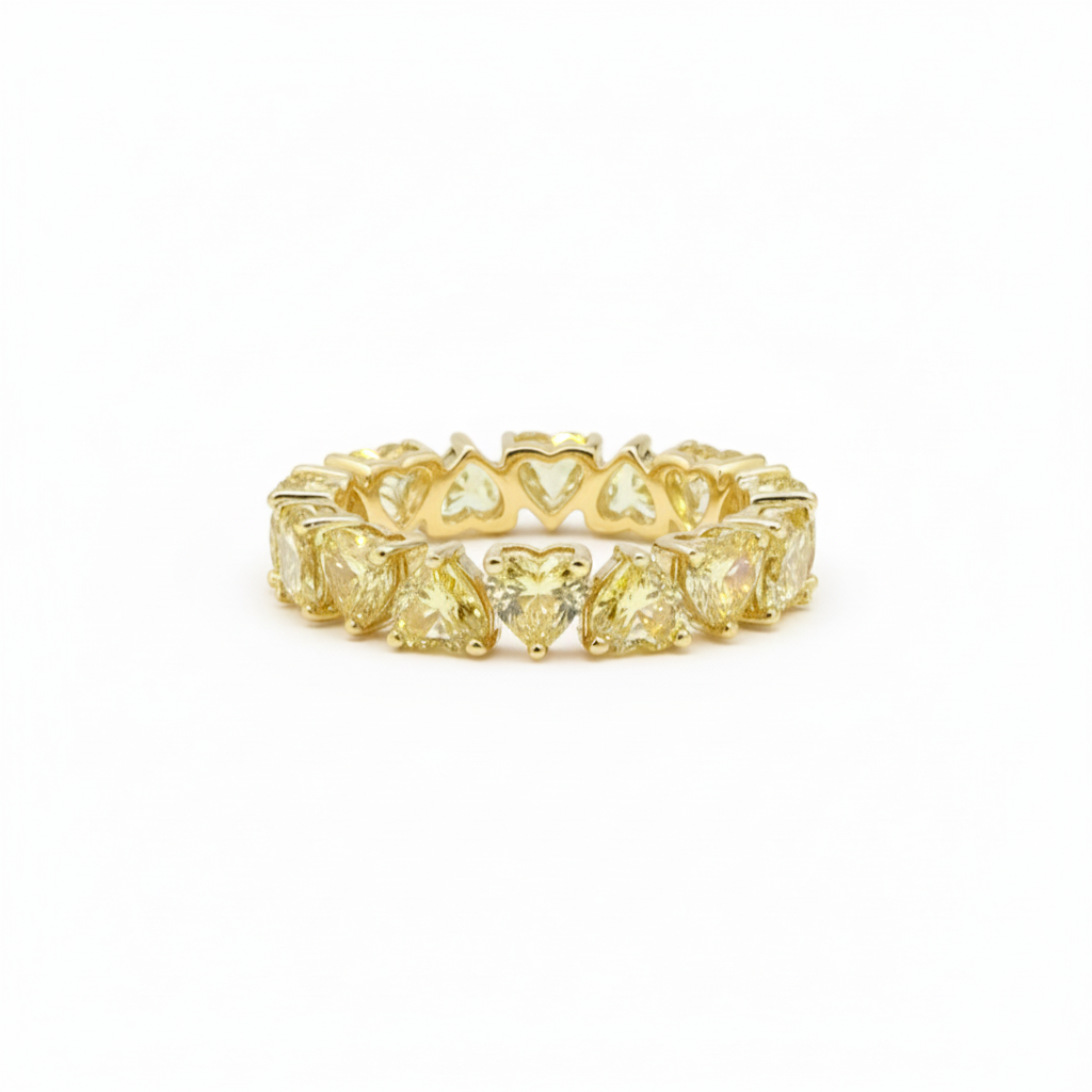 Heart Cut Lab Diamond Eternity Band Ring in 14K Yellow Gold