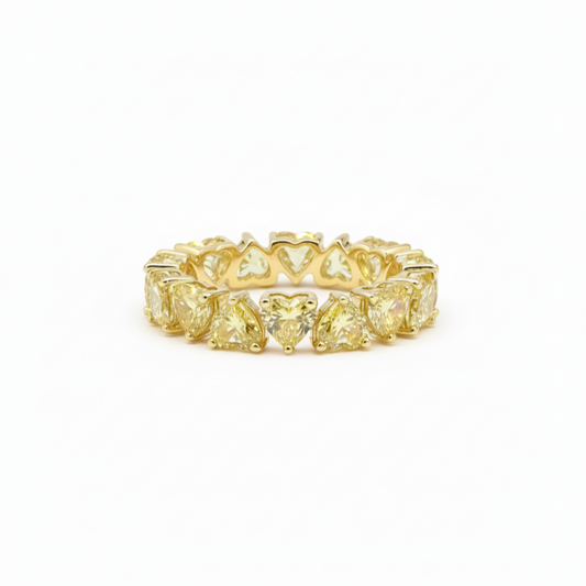 Heart Cut Lab Diamond Eternity Band Ring in 14K Yellow Gold