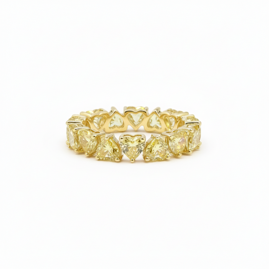 Heart Cut Lab Diamond Eternity Band Ring in 14K Yellow Gold