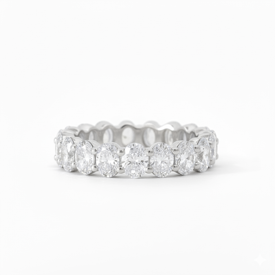 Oval Diamonds 14K White Gold Accent Eternity Band Ring