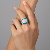Turquoise Diamond 14K (or 18k upon request) Yellow Gold Enamel Signet Ring