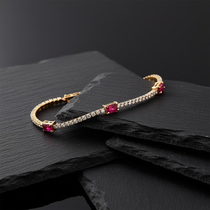 Flame Red Gemstone Bracelet in 14K Yellow Gold