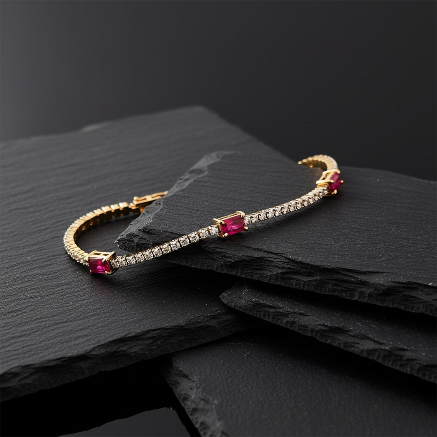 Flame Red Gemstone Bracelet in 14K Yellow Gold