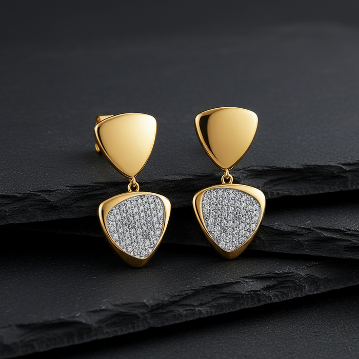 Geometric Dual-Tone Diamond Accent Drop Earrings in 14K Yellow Gold