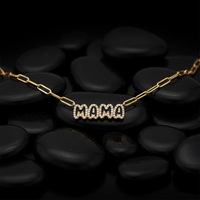 Mama Letter Pendant Diamond Paperclip Necklace in 14K Gold