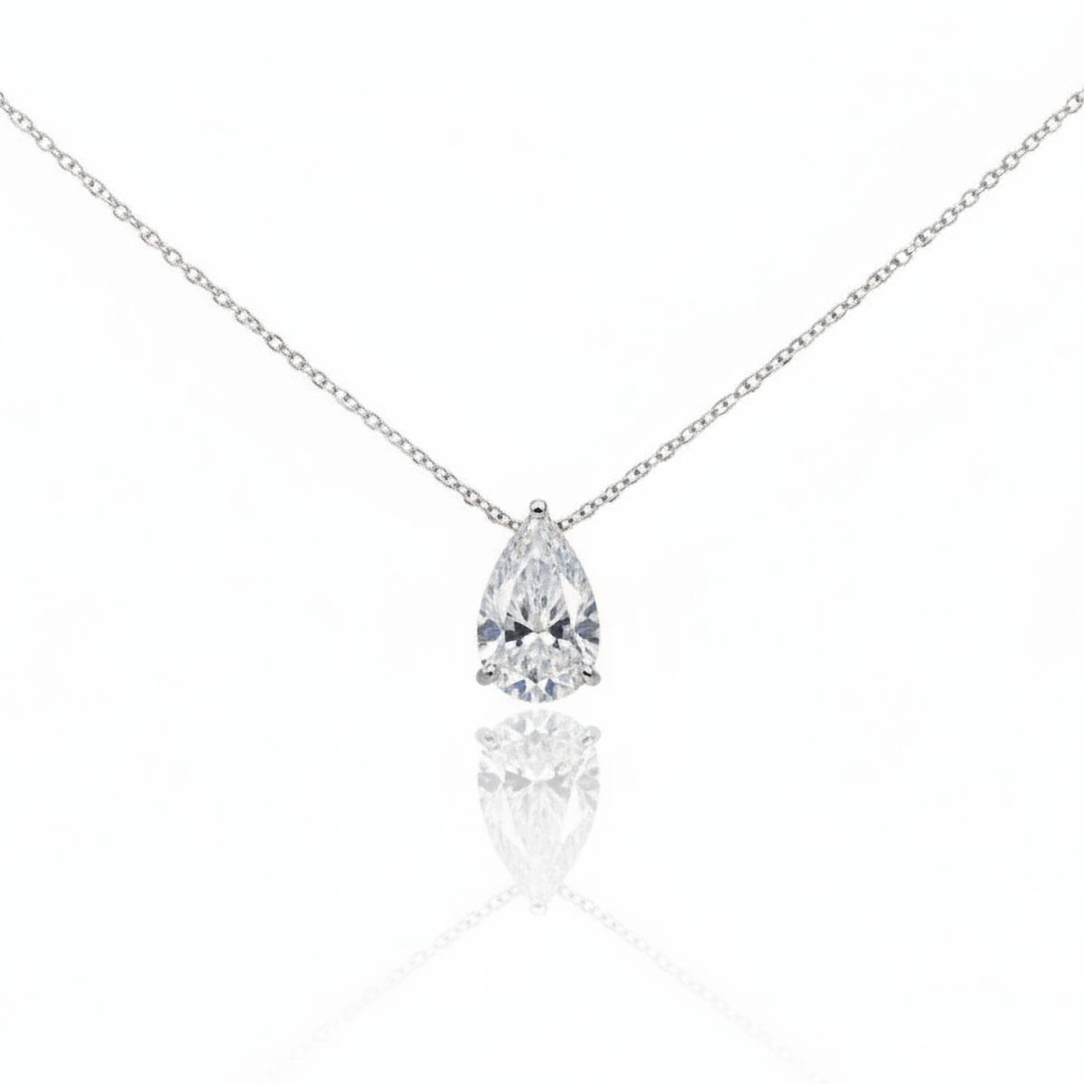 Pear and Heart Diamond White Gold Solitaire Pendant Necklace in 14K