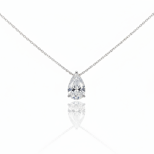 Pear and Heart Diamond White Gold Solitaire Pendant Necklace in 14K