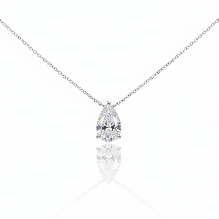 Pear and Heart Diamond White Gold Solitaire Pendant Necklace in 14K