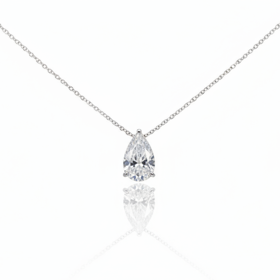 Pear and Heart Diamond White Gold Solitaire Pendant Necklace in 14K