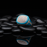 Turquoise Diamond 14K (or 18k upon request) Yellow Gold Enamel Signet Ring