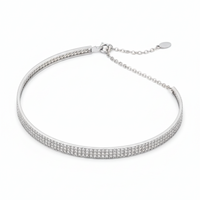 Triple Row Pave Set Diamond Necklace in 18K White Gold
