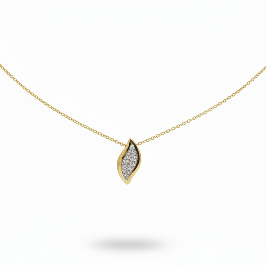 Diamond Leaf Pendant Necklace in 14K Yellow Gold
