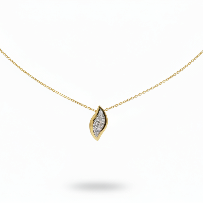 Diamond Leaf Pendant Necklace in 14K Yellow Gold