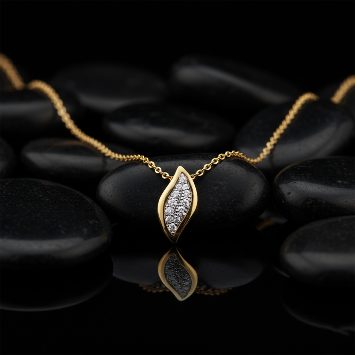 Diamond Leaf Pendant Necklace in 14K Yellow Gold