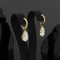 Diamond Drop Hoop Earrings in 14K Yellow Gold