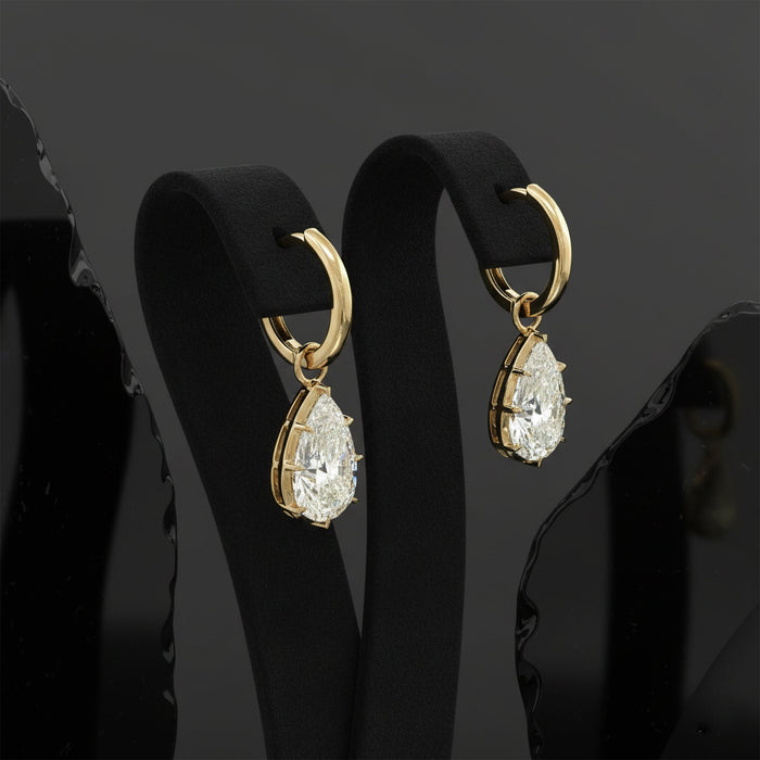 Diamond Drop Hoop Earrings in 14K Yellow Gold
